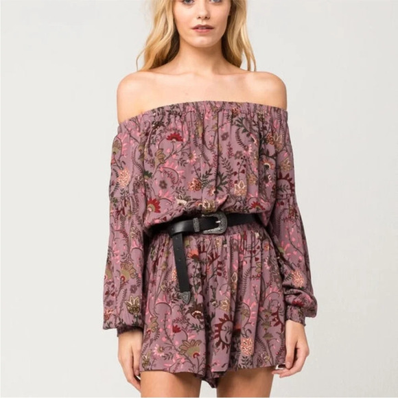 Free People Pretty And Free Romper in mauve color combo size large - Picture 3 of 12
